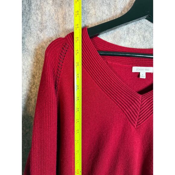 Johnny Was Sally Red Cashmere Whipstitch Pullover V-Neck Sweater - XL - Picture 8 of 8